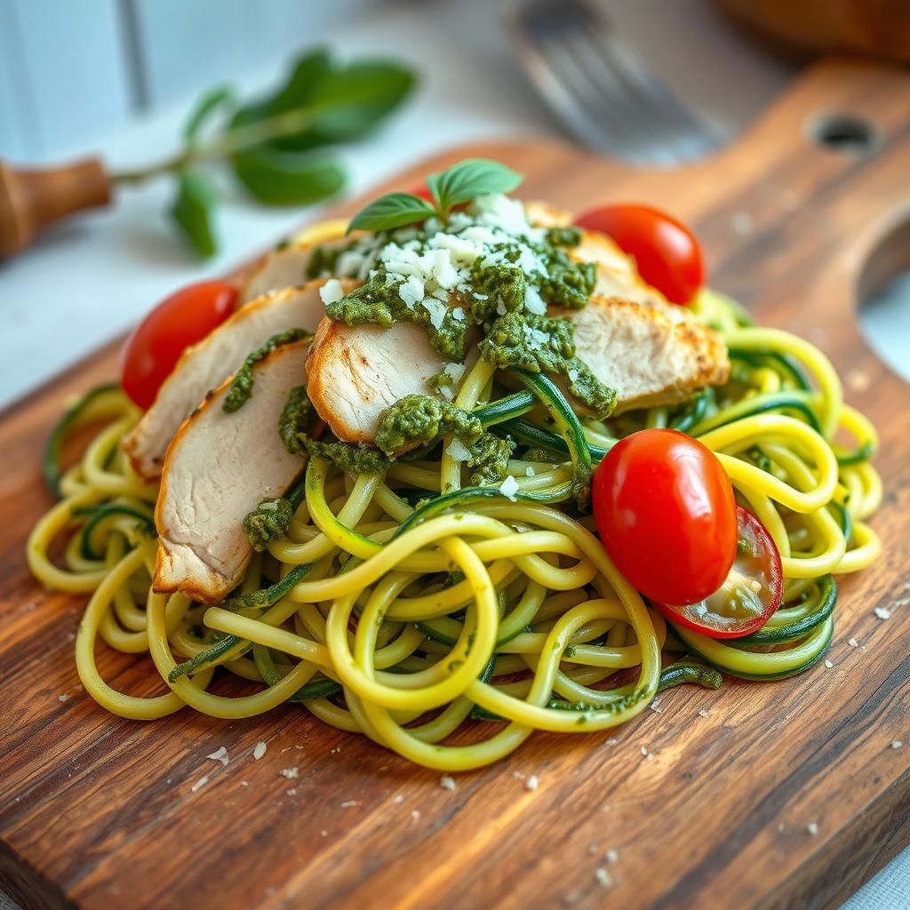 Zucchini Noodles with Pesto and Chicken