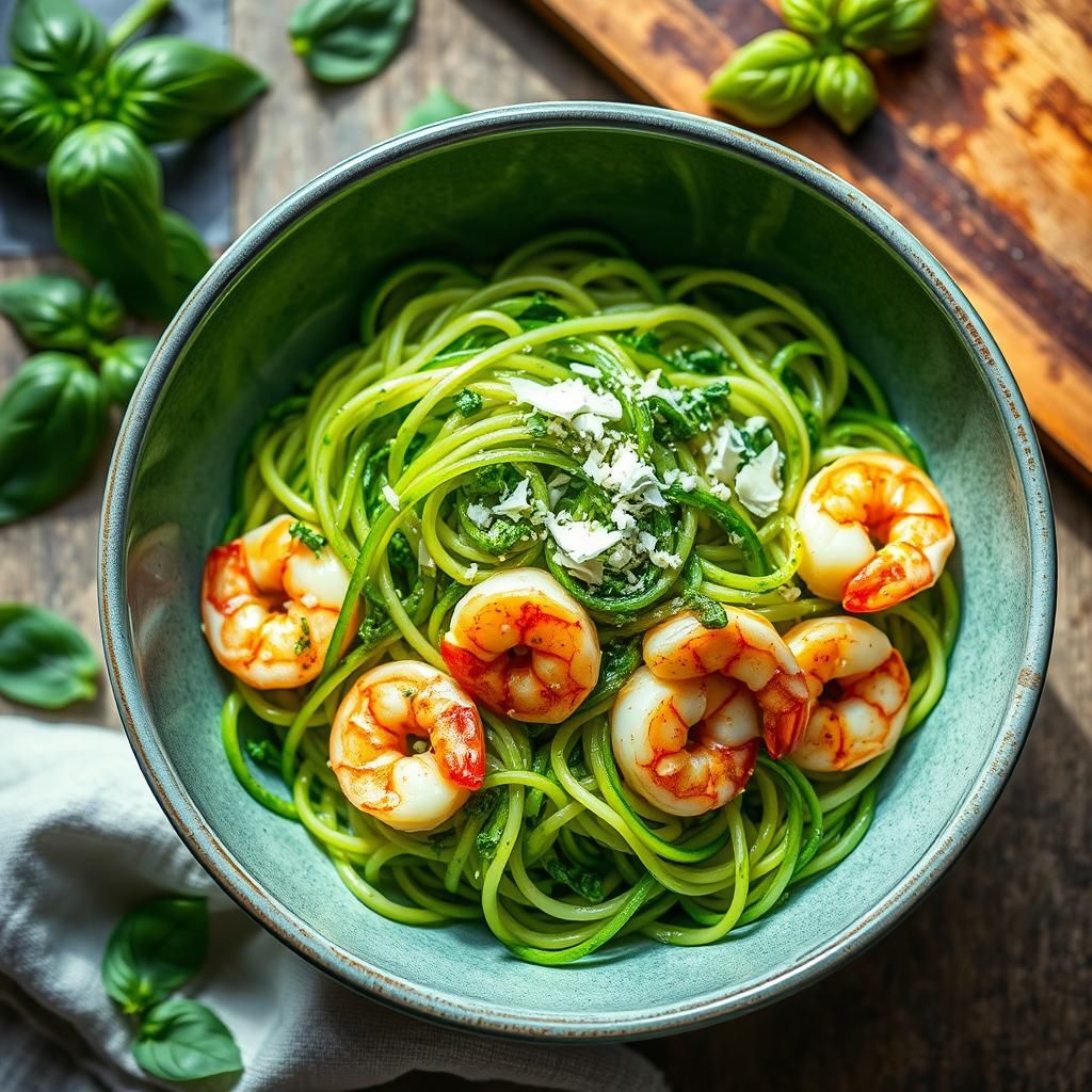 Zucchini Noodles with Tender Grilled Shrimp